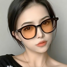 2025新款潮Jennie同款小脸lang橘黄色复古墨镜男网红黑色太阳镜女