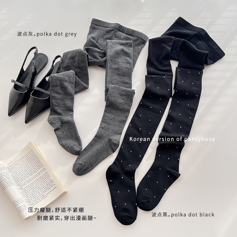 圆点连裤袜棉质带脚跟连裤袜修身显瘦打底裤袜秀场连袜裤
