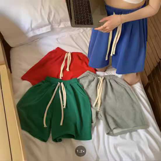 Summer Thin Red Sports Shorts Women's Bermuda Pants High Waist Casual Pants Loose Outer Wear Medium Pants