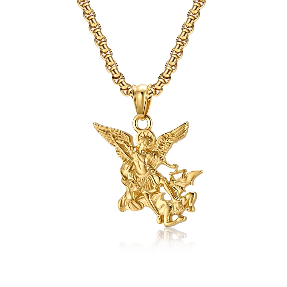 Saint Michael Archangel Titanium Steel Necklace Retro Style_voghion.com