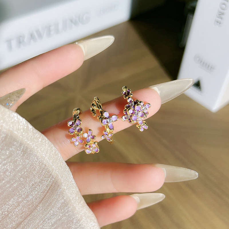 7g Weight Open Rings Classification Adjustable Ring Size 1 Piece Quantity Holiday, Tea Party Occasion Copper Material Flower, Butterfly Pattern All Seasons Season Women's Gender Enamel Design Classic Style, Shiny Style Wholesale Jewelry Classic Style Shiny Flower Butterfly Copper Enamel Open Rings 4