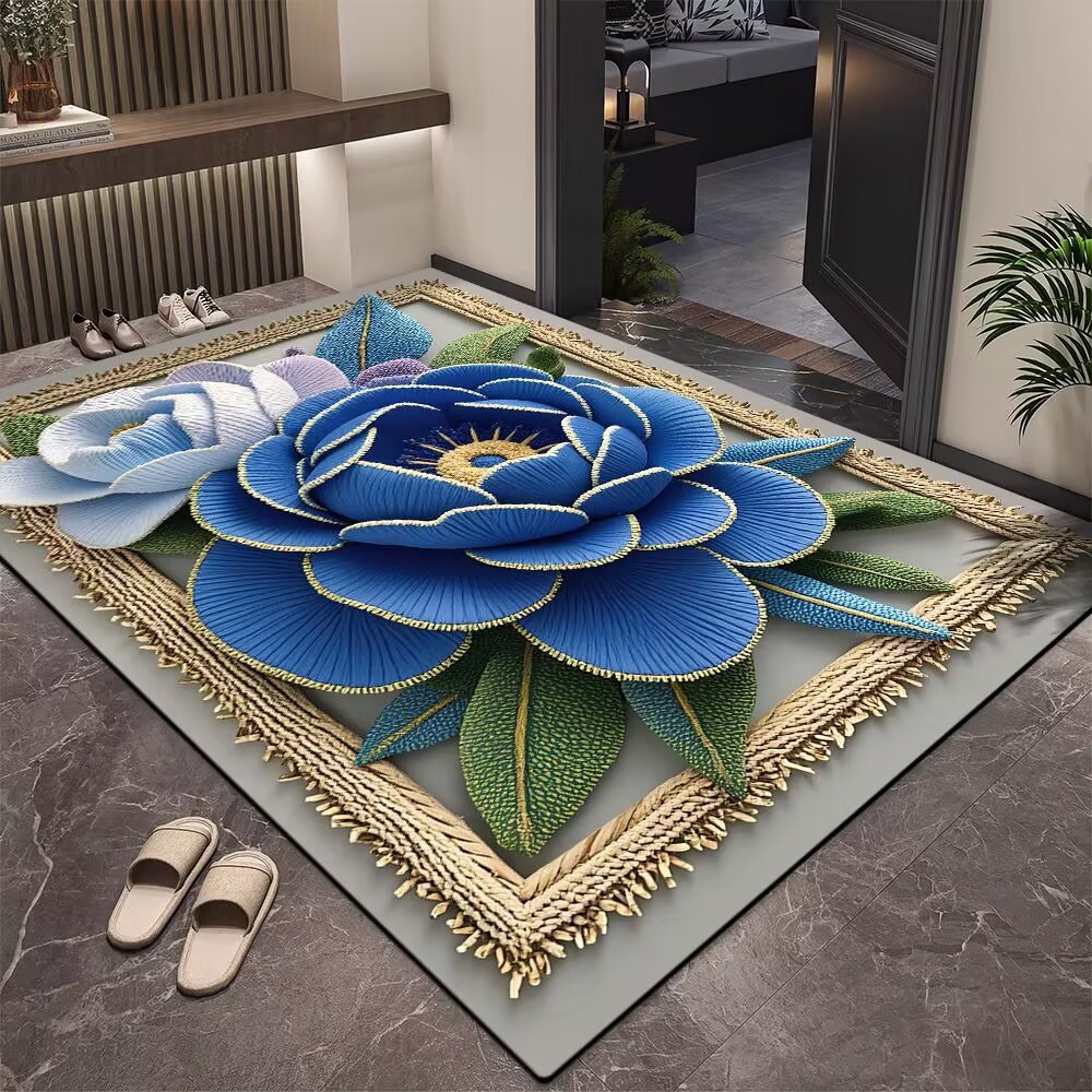 Transfronterizo TEMU puerta estera estera tridimensional floral alga barro estera resistente al desgaste se puede cortar alfombra de suelo de entrada de polvo