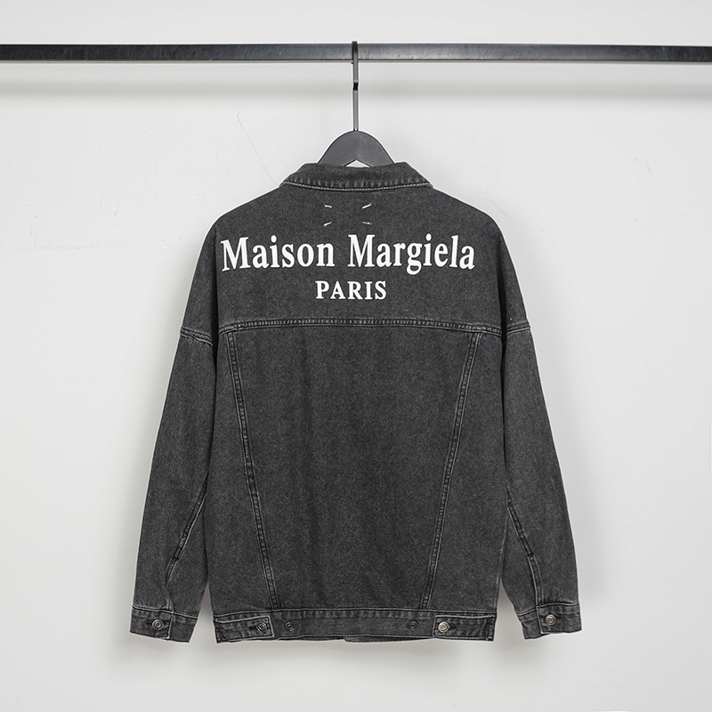 Maison Margiela Denim Jacket Back Logo Print Washed Black