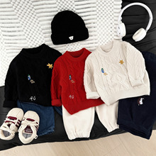 宝宝毛衣男女童打底衫新款婴幼儿洋气刺绣针织衫红色内搭保暖衣服