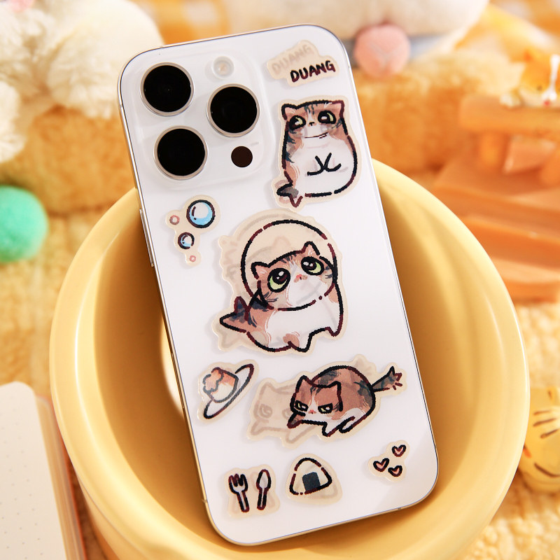 Yoyo Brin Etiqueta de hoja plana con rejilla Cat Dimension Diversión Etiqueta engomada creativa Paquete de emoji Etiqueta engomada de decoración de gatitos