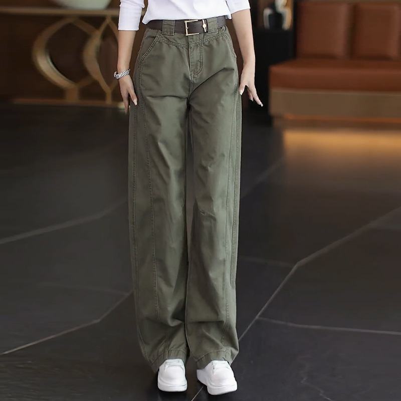 时尚阔腿工装裤女2025秋季新款高腰宽松显瘦弯刀裤百搭直筒休闲裤|undefined