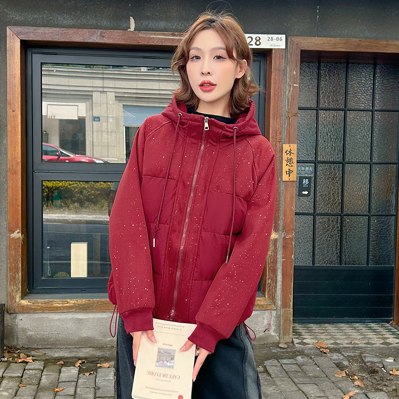 Invierno de 2025 nuevo abrigo de algodón de pluma de moda femenino exterior delgado con capuzas casuales chaqueta de algodón cálida image 8