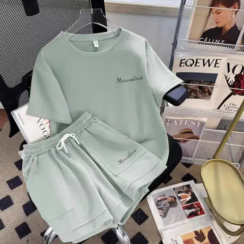 Casual Running Sportswear Suit for Women Summer Korean Style Loose White and Stylish Short-Sleeved Shorts Student Two-Piece Trendy Set Casual Running Sportswear Suit for Women Summer Korean Style Loose White and Stylish Short-Sleeved Shorts Student Two-Piece Trendy Set