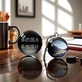 图片diy钥匙扣双面可diy明星宠物家人情侣logo文字景点玻璃球扣