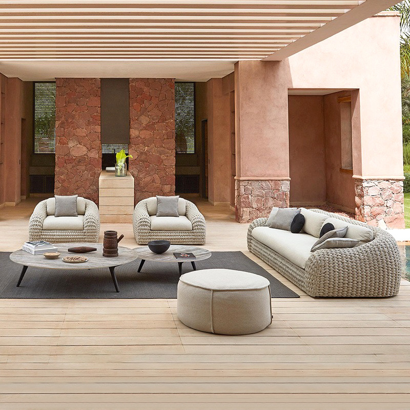 Sofá de caña al aire libre combinación de hotel villa patio sala de estar jardín al aire libre ocio nido de pájaros diseño de cuerda muebles trenzados