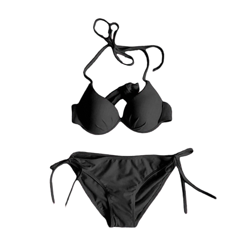 Sexy bikini de mujer correa de acero cojín de pecho reunido triángulo sujetador de tres puntos ropa interior traje de baño de dos piezas