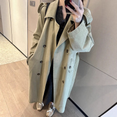 复古牛仔翻领排扣长款风衣女2025秋季新款宽松廓形外套休闲大衣