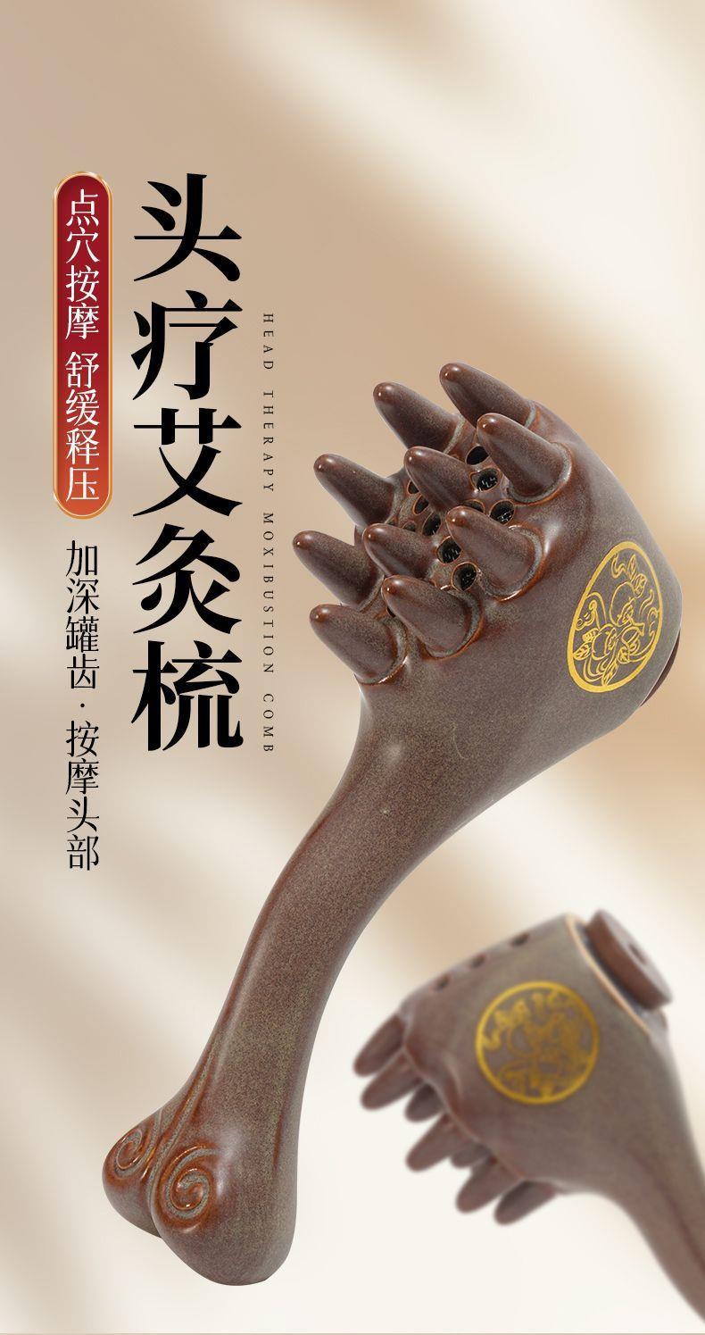 Ceramic Moxa Comb Head Massage Set with 54 Stone-Ground Moxa Cones for Baihui Point Scalp Care overview