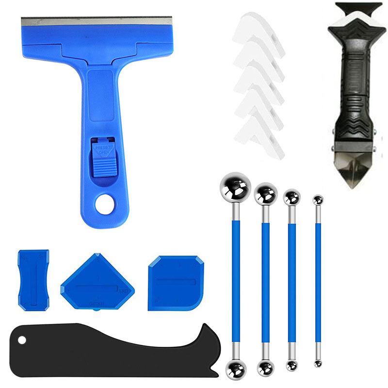 16件套3合1金属刮胶板填缝工具灌浆整理工具密封胶刮刀塑料u案板