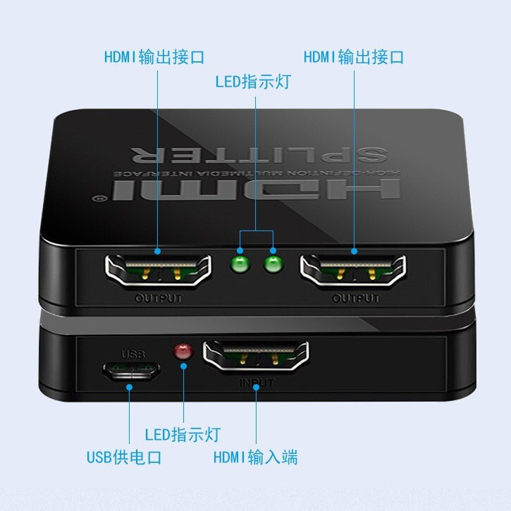 HDMI 1入力2出力スプリッター 4K デュアルディスプレイ 同時表示 ノートパソコン用HDMI分配器 4K|undefined