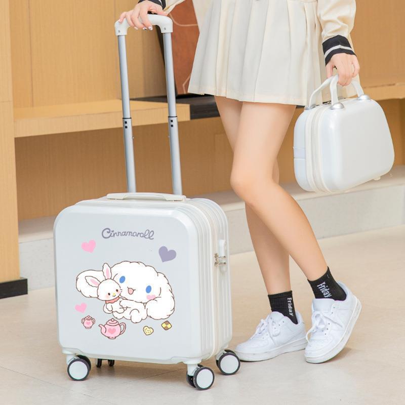 Lindo equipaje para niños de las mujeres de dibujos animados ligero trolley caso niño y madre embarque universal rueda 18 pulgadas maleta contraseña