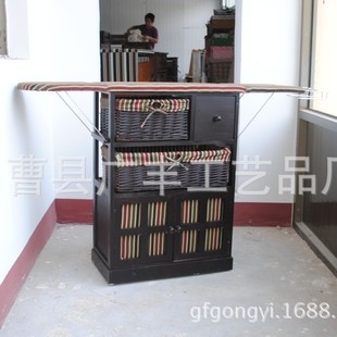 Supply with Door and Drawer Ironing Wardrobe Pastoral Style Storage Cabinet Ironing Wardrobe Manufacturer Wholesale Wooden Rattan Cabinet