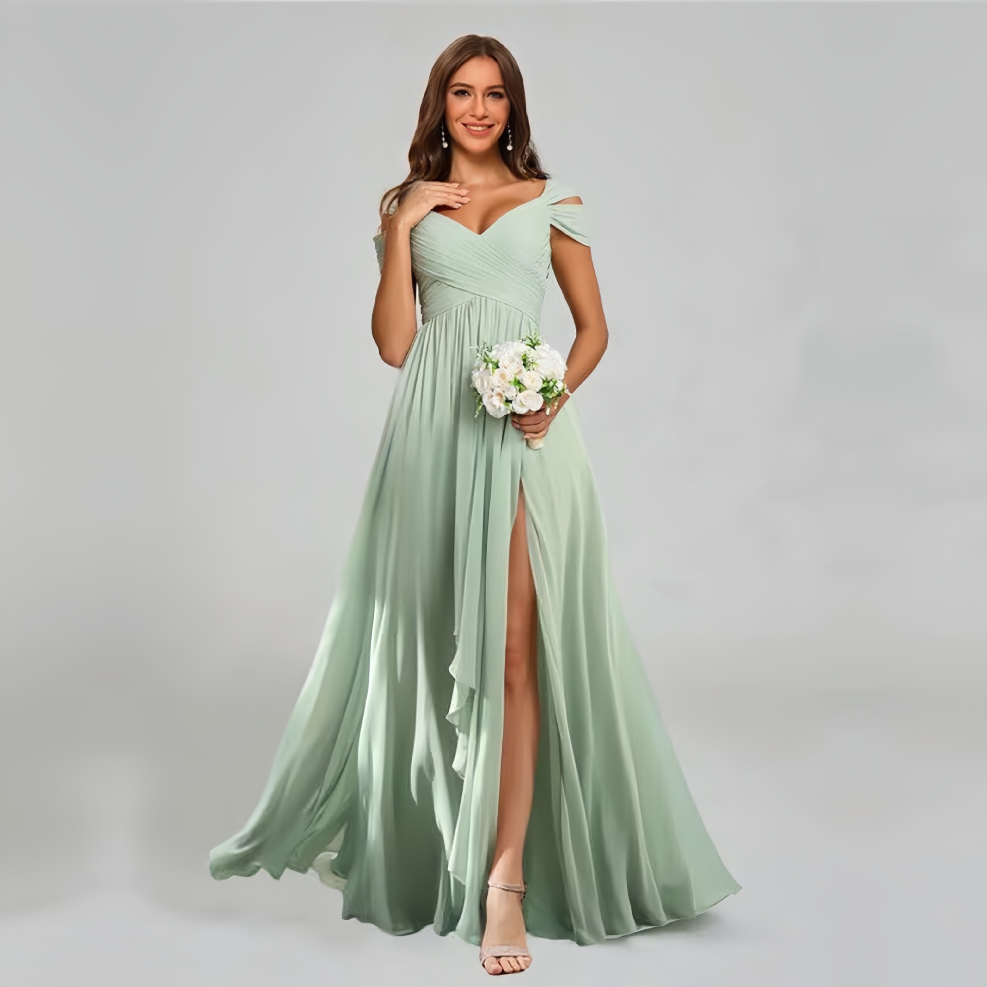Cross-border best-selling plus-size chiffon dress, available in multiple colors, suitable for sister groups, as a toast dress, evening gown, wedding dress, or performance outfit for annual parties