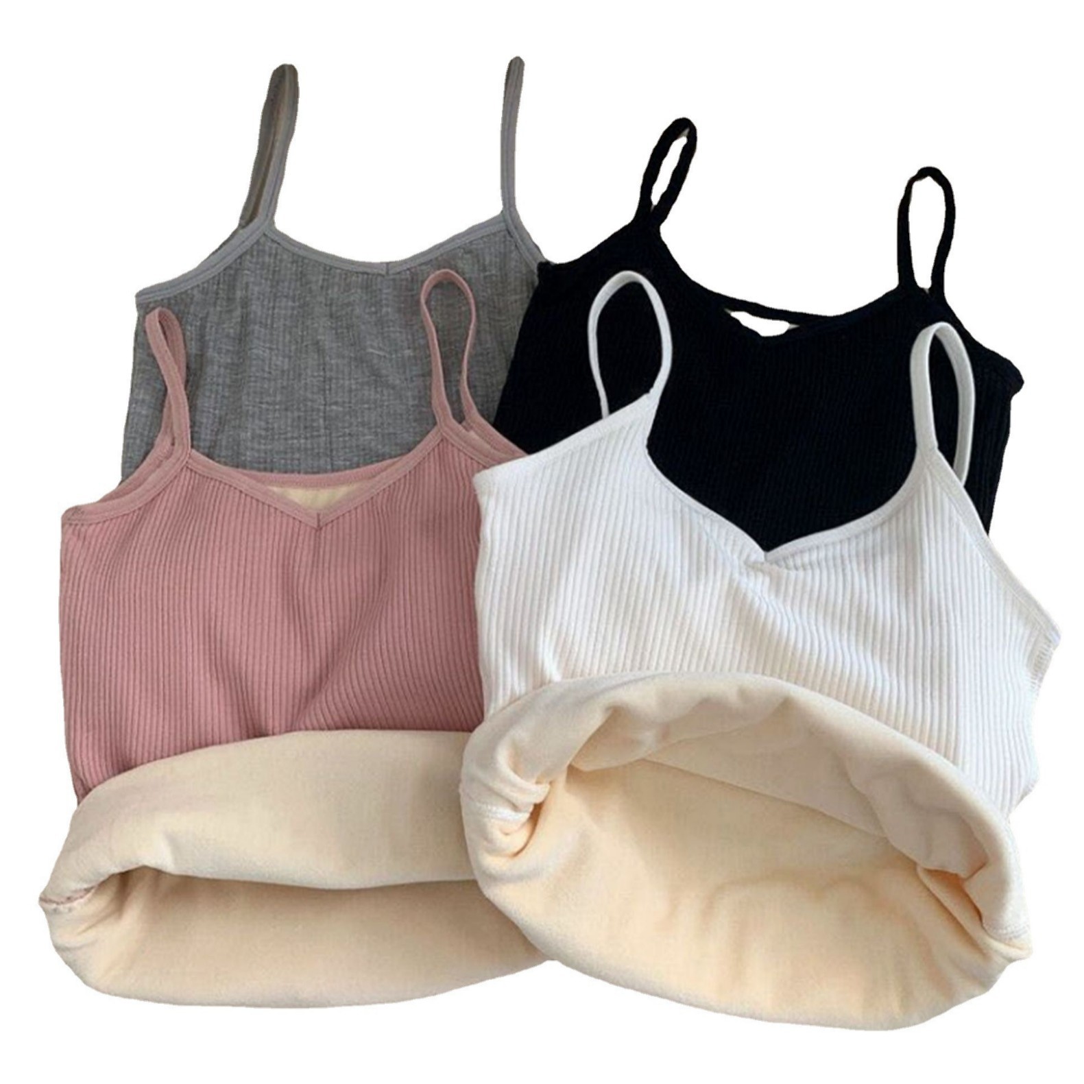 Autumn and Winter Double-layer Fleece-lined Thickened Sling Warm Vest for Girls Comfortable Base Wear Slim-fit Student Thermal Underwear