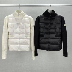 高品原标蒙家徽章刺绣LOGO针织袖拼接90白鸭绒轻薄立领羽绒服女装