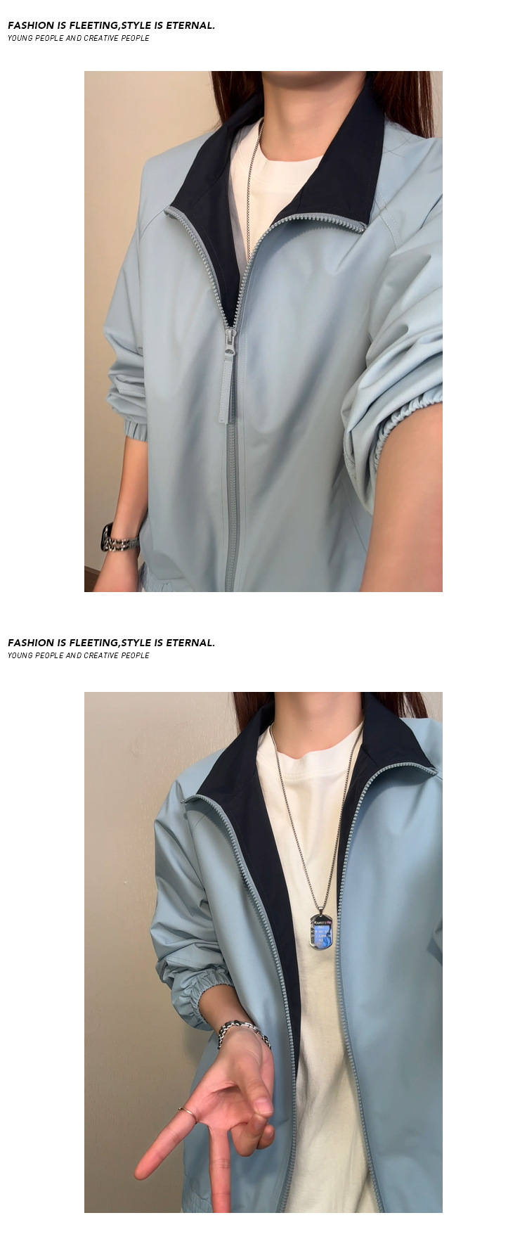 Mens American Style Colour Block Flight Jacket With Double Zip_voghion.com