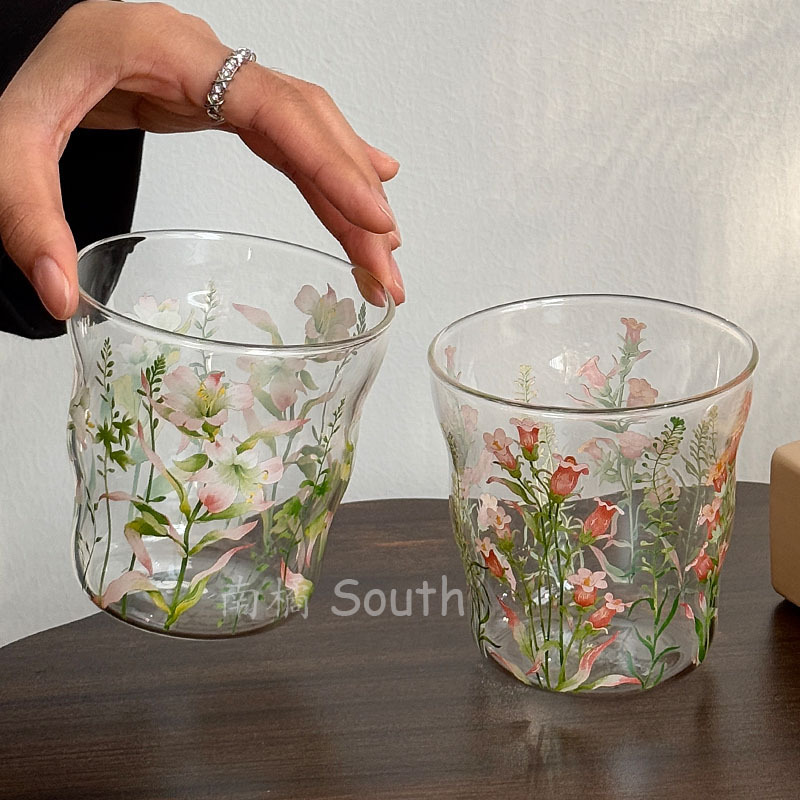 Garden Designer Illustration Glass High-Value Ins Household High-Temperature-Resistant Drinking Cup Juice Cup Milk Cup