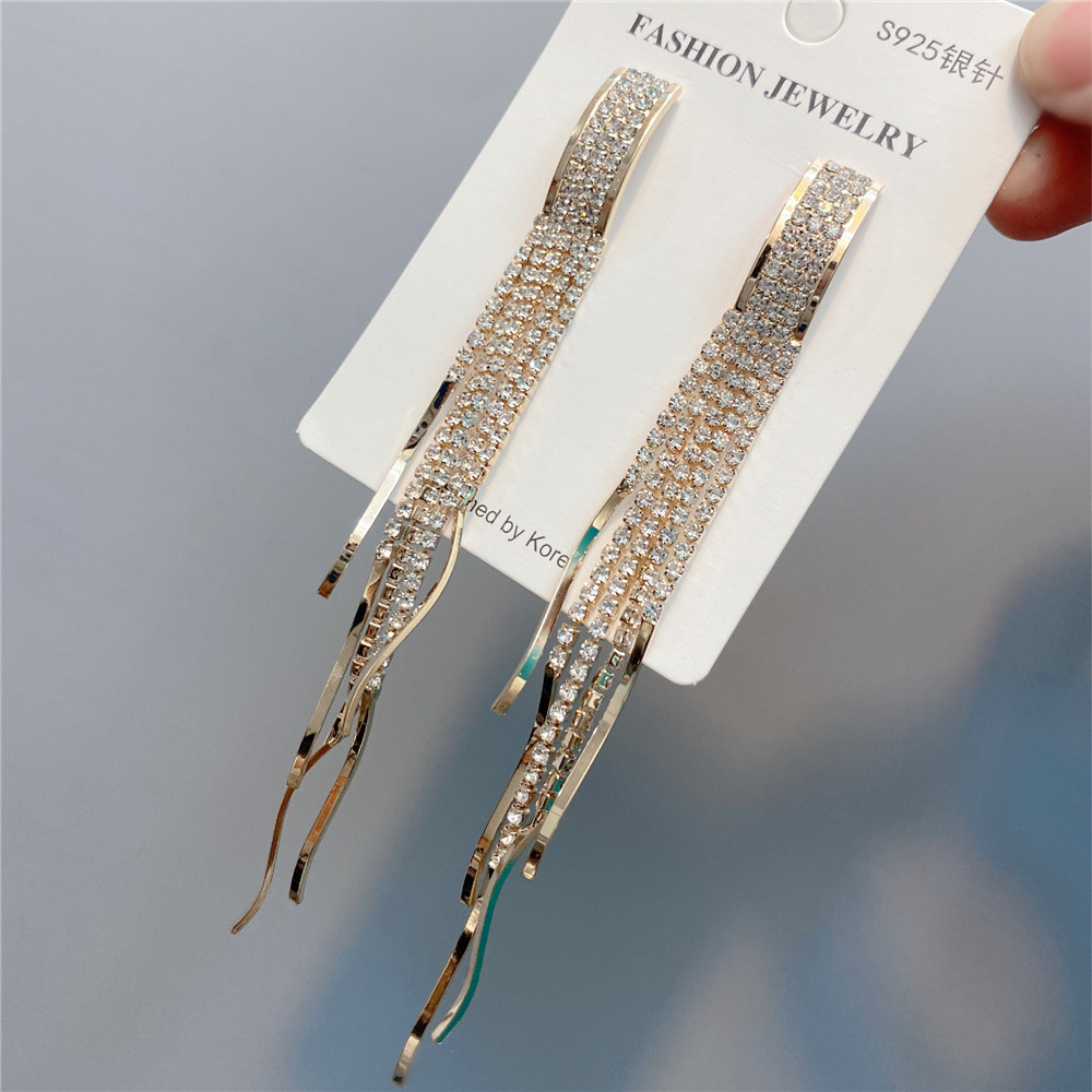 Full Diamond Tassel Earrings display picture 7