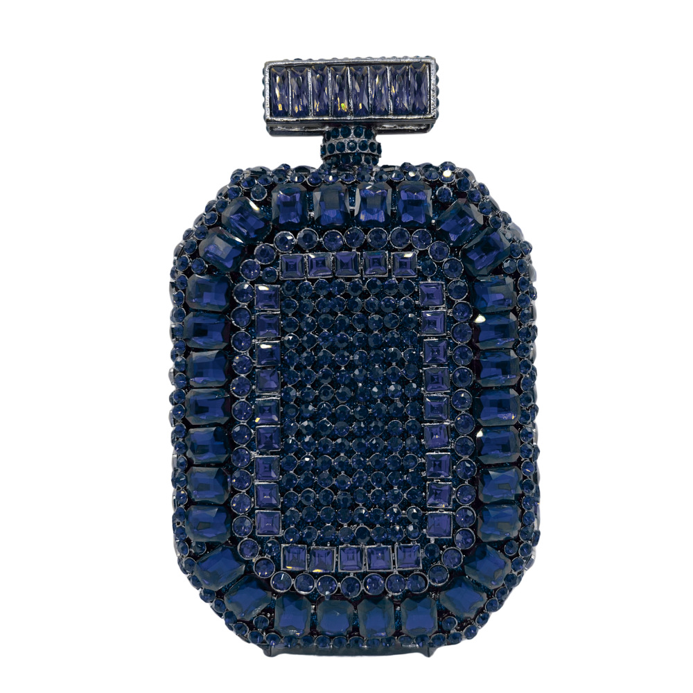 Bolsa de embrague transfronteriza nueva botella de perfume con diamantes bolsas de cena europeas y estadounidenses con diamantes huecos llenos bolsas de mano duras para mujeres
