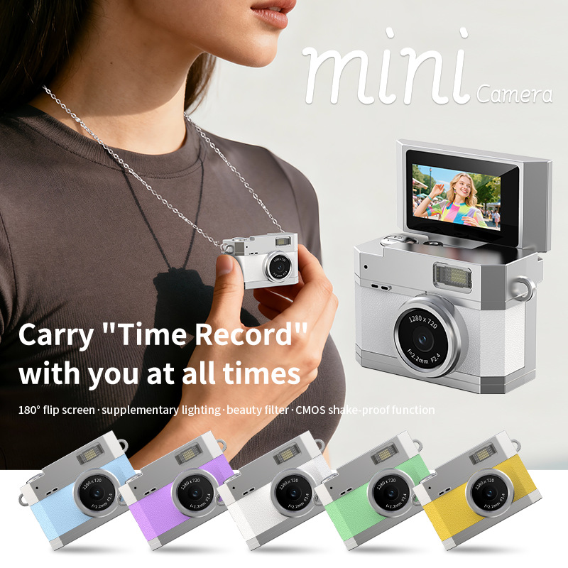 Mini Retro Ccd Camera Can Be Hung Around the Neck, Portable Vlog Card Machine, High-Definition Digital Student Party Thumb Camera
