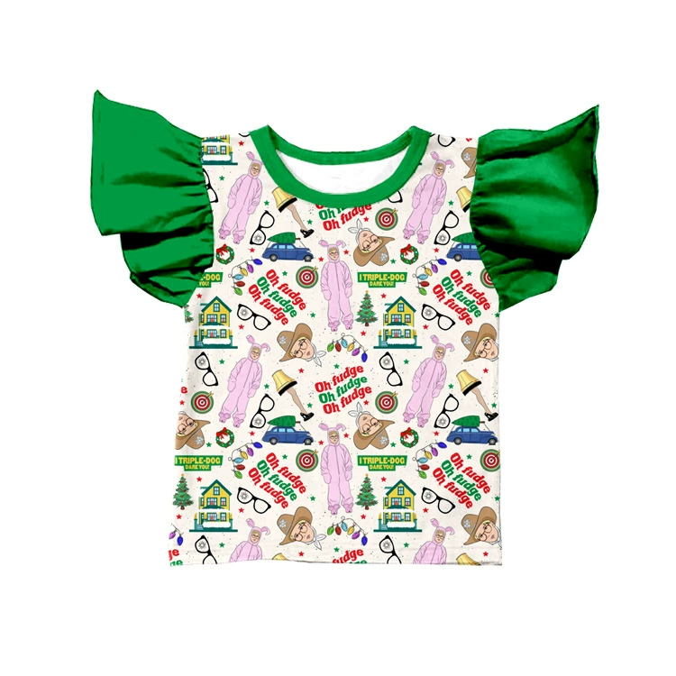 Оптовые летние топы для девочек с летящими рукавами и принтом в мультяшном стиле на заказ