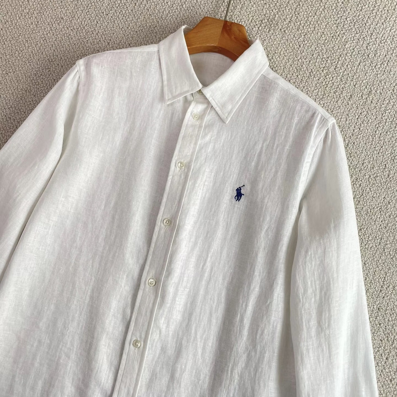 High-Quality Rl Ralph Lauren Embroidered Linen Shirt for Women, Old Money Style Top, Sun Protection Jacket, Long-Sleeve Shirt
