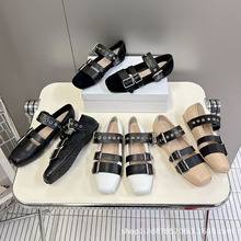 鼎版~D家百搭方头浅口瓢鞋2025春秋款洋气皮带扣交叉扣带罗马单鞋