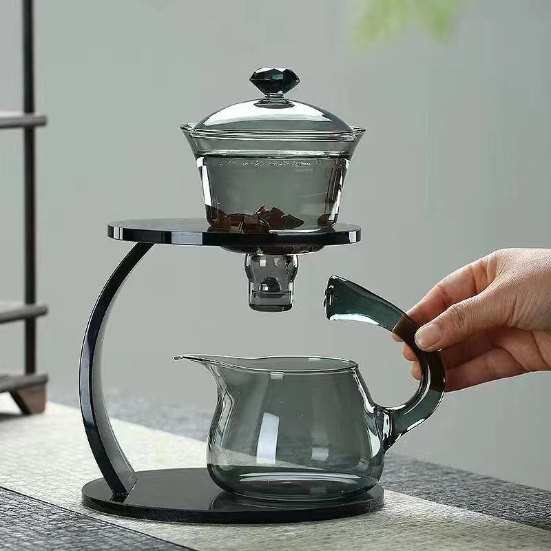 New Gray Glass Lazy Tea Set Half-Automatic Magnetic Tea Set Magnetic Gongfu Tea Set High-End Tea Set