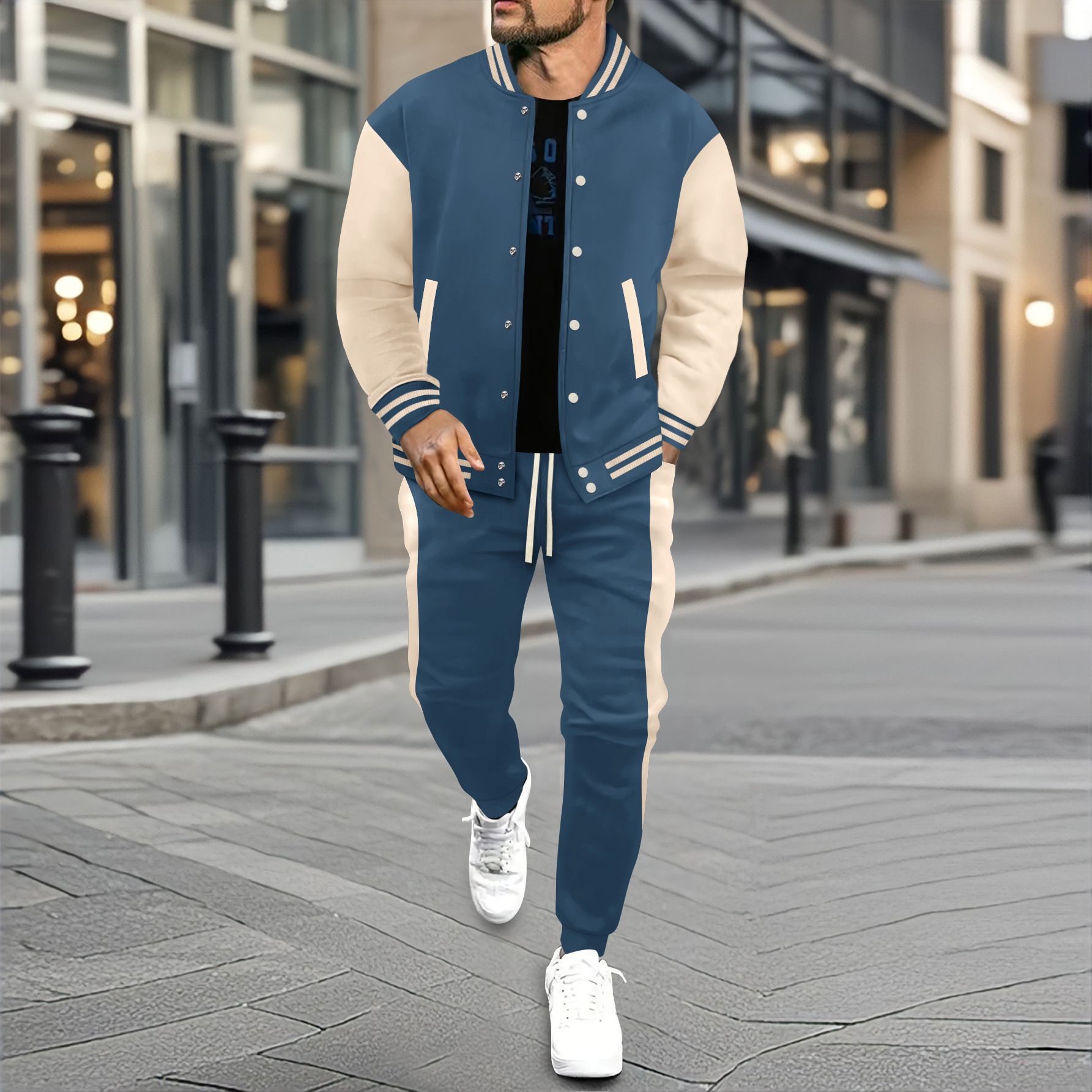 25 European and American Cross-Border Men's Autumn and Winter New Baseball Uniforms Casual Versatile Cardigan Jacket Color Matching Sports Pants Suit