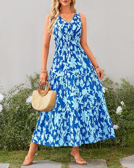 269g Weight Maxi Long Dress Dress Length Type Sleeveless Sleeve Length Swing Dress Dresses Type Sleeveless Sleeve Type Polyester Fabric Type Mid Waist Waist Line Holiday, Daily, Selfie Occasion V Neck Neckline Regular Fit Fit Type Flower Pattern Summer Season Women's Gender Printing Design Casual, Elegant, Simple Style Style Wholesale Women's Casual Elegant Simple Style Printing Flower Holiday Daily Selfie V Neck Sleeveless Swing Dress 13