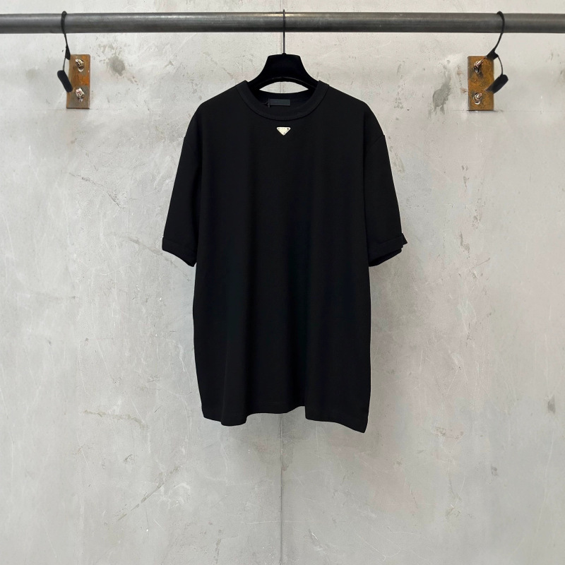 Foreign Trade Cross-Border Ppujia 26S Classic Iron Tag Triangular Logo Casual Round Neck Short-Sleeved T-Shirt for Men and Women