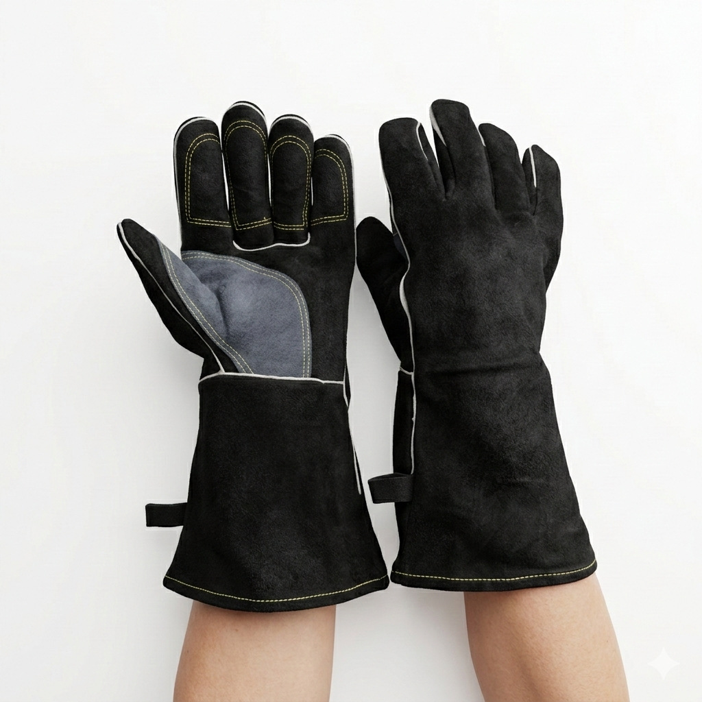 35cm牛皮铝箔加固加厚多层电焊防滑防割耐高温保暖焊工手套批发弧