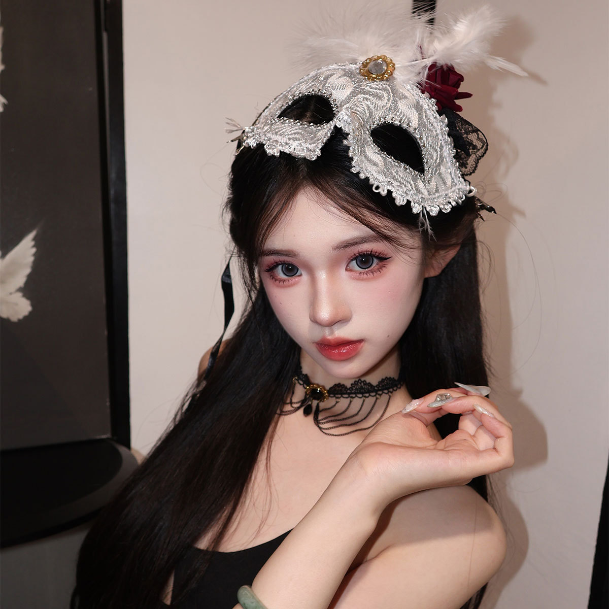 가면 가면 분장 무도회 파티 코스프레 연회 마스크 분장 반얼굴 여자 깃털 머리 장식 안대