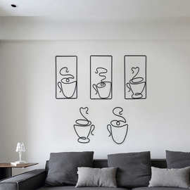 跨境热销铁丝小号咖啡杯套三图案客厅装饰铁艺壁挂铁线折弯工艺品