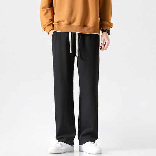 Hot-selling, Flowing Wide-Leg Pants for Men – Simple Stitched Long Trousers, Spring & Autumn Style, Youthful Loose-Fit Casual Pants with Elastic Waist
