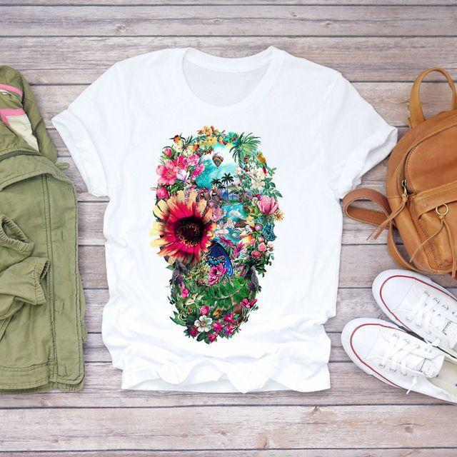 Summer Fashion Skull Butterfly Plant Short shirt NSATE61258