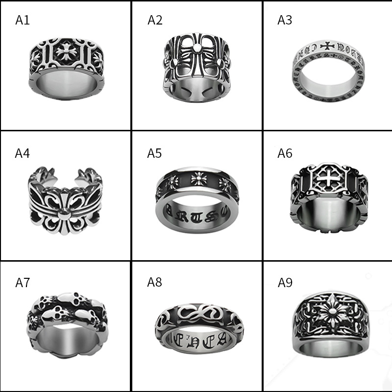 Net red tide retro punk ring titanium steel ring male personality ring jewelry openwork stainless steel ring