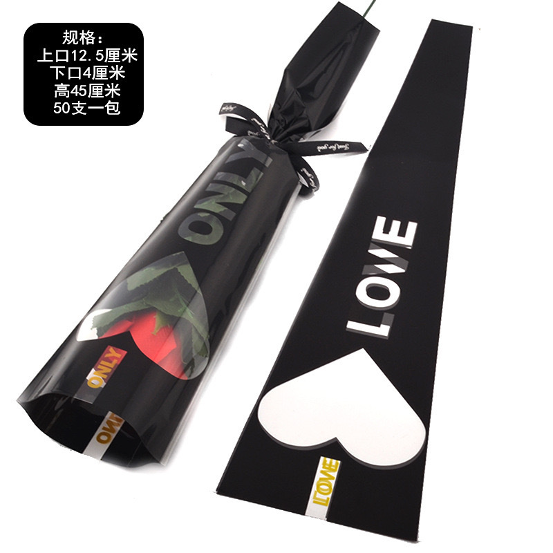 Bolsa triangular Bolsa de flores individuales Carnation Bolsa de rosas Bolsa de flores Ventana del corazón del día de San Valentín Bolsa de un solo ramo Bolsa de embalaje Amor