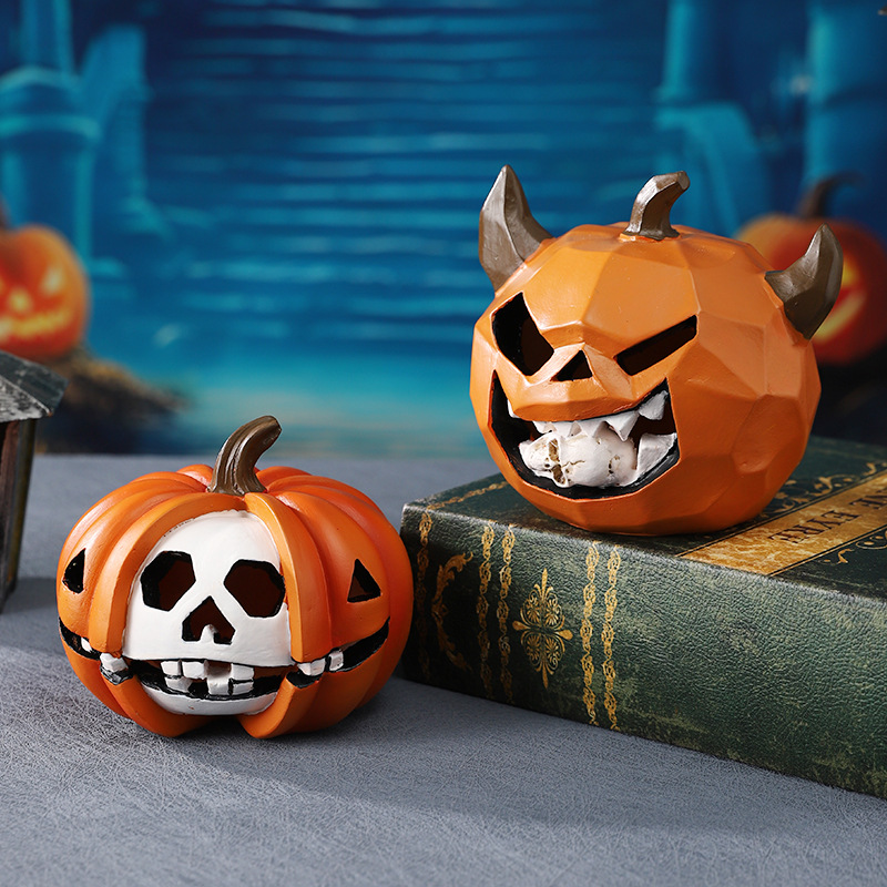  Halloween Pumpkin Skull Decorative Ornaments Resin Funny Pumpkin Head Small Ornaments Micro Landscape Photography Props