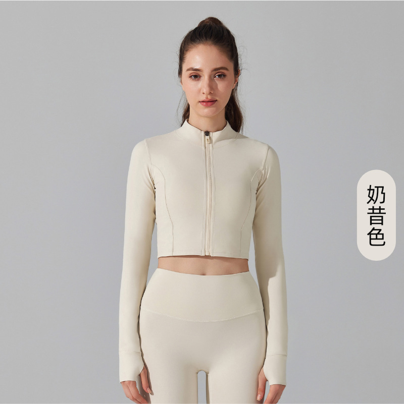Chaqueta deportiva para correr al aire libre con cremallera delgada antibacteriana desnuda, chaqueta de manga larga para fitness delgado, ropa de yoga para niñas, otoño image 8