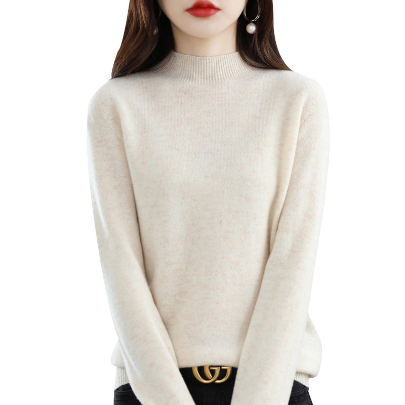 Suéter de lana estilo corto con cuello medio alto, novedad de invierno 2022, suéter ajustado y cálido para mujer, moderno y versátil
