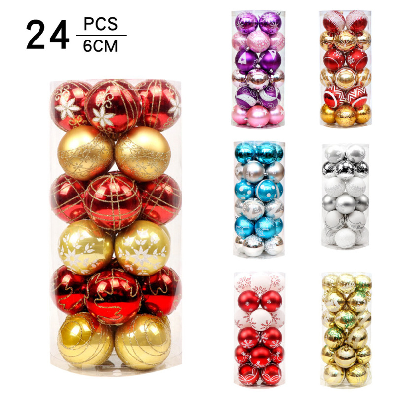 Amazonクリスマス装飾品6cm24pcspvcバケツ入れ彩色クリスマスボールセットクリスマスツリーペンダント|undefined