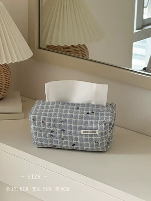 Car tissue box/set, living room, and car use, high-end - mist-blue-plaid