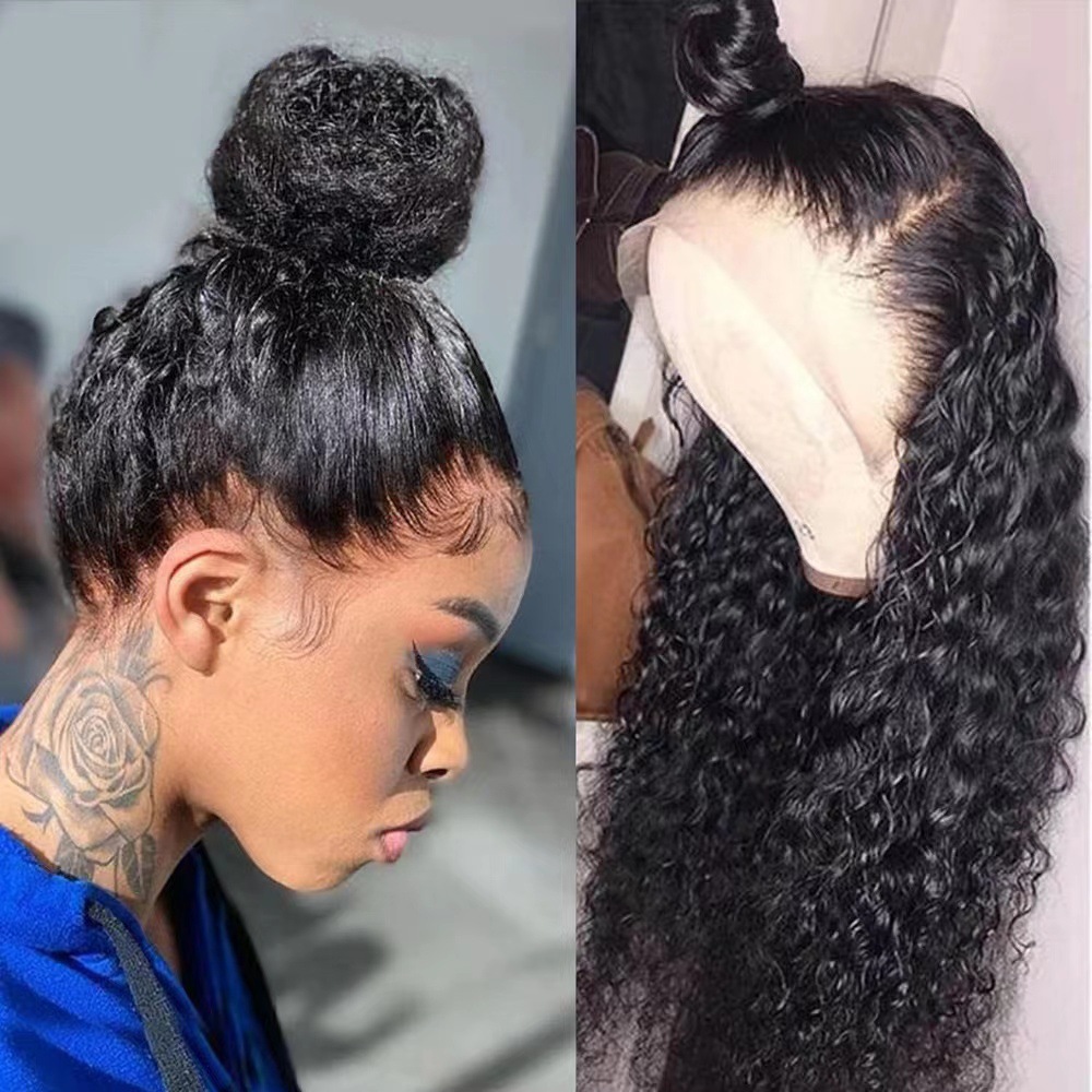 2024 africano transfronterizo pequeño rizo largo y rizado wigs antes de la peluca de encaje de fibra química cubierta de la cabeza moda natural