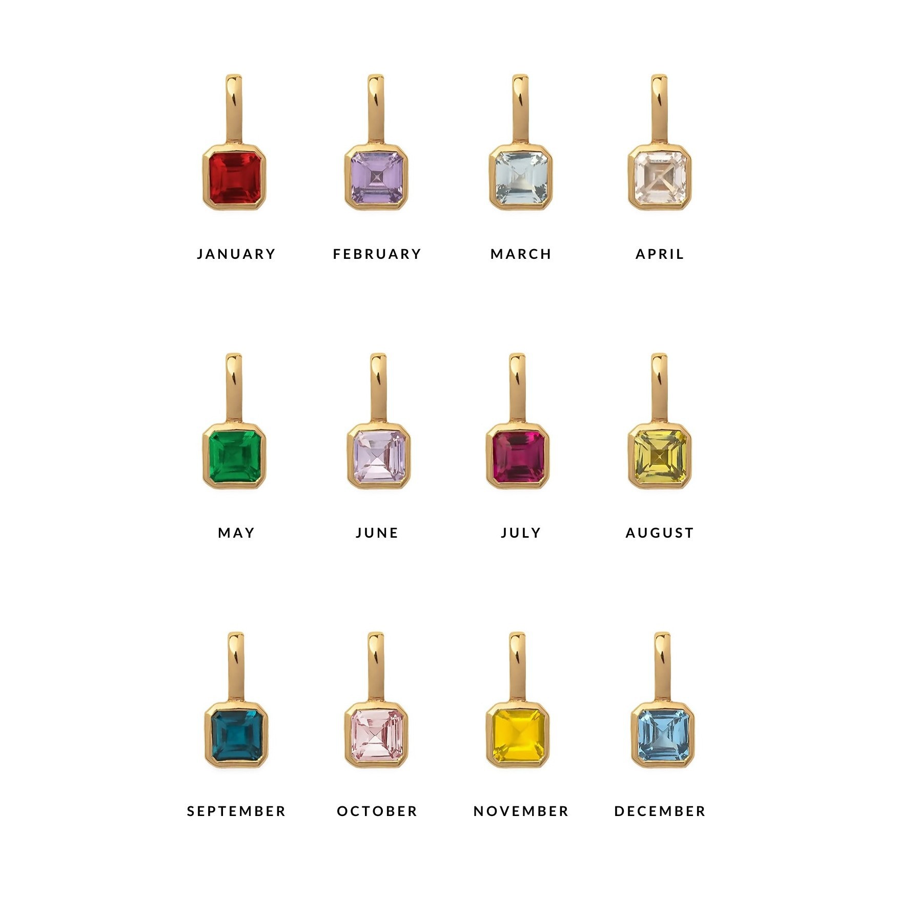 European and American color 12 birthstone pendant diy accessories necklace female 12 birthstone square color zircon pendant